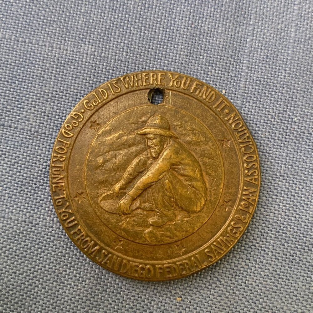 1955 San Diego Federal Savings & Loan Association Medal Gold Miner California